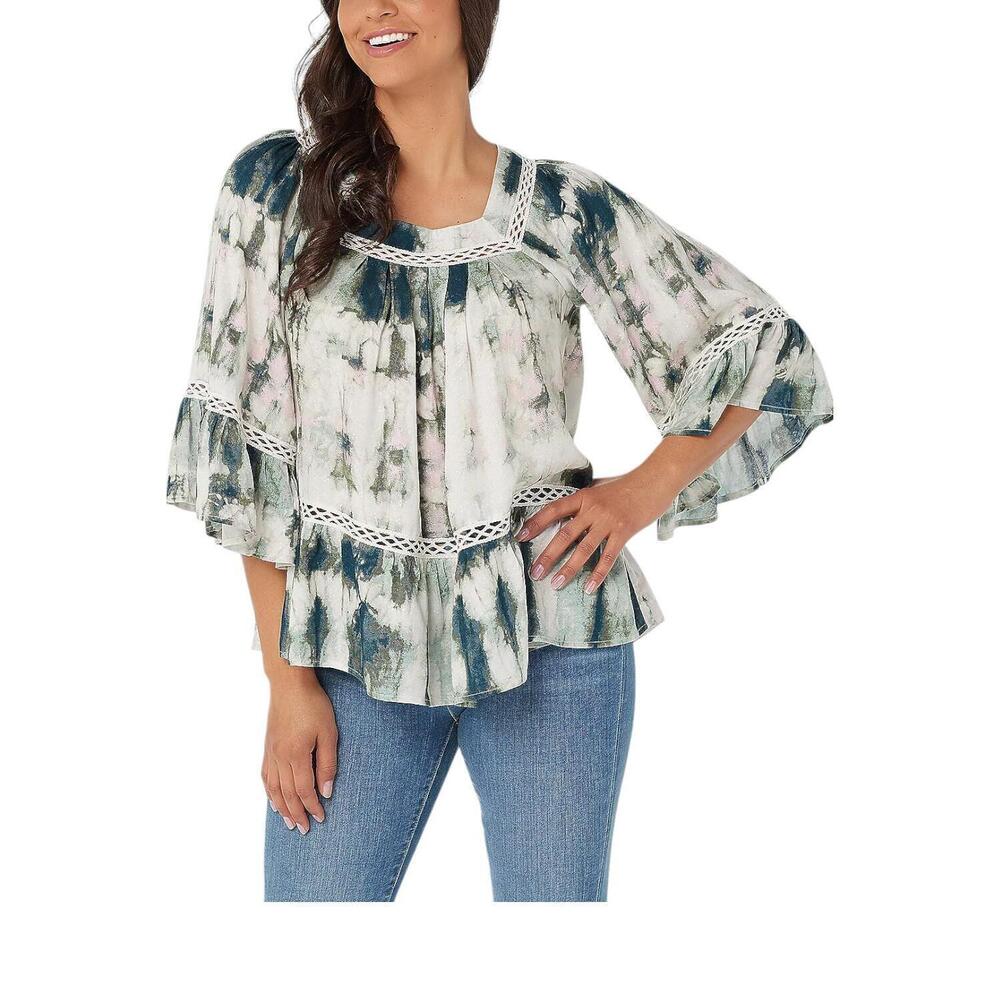 Haute Hippie Tribe Women's Ivy 3/4 Sleeve Blouse Pastel Tiedye - Regular
